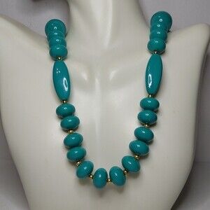 Turquoise color assorted size beads silvertone spacers 24 inches